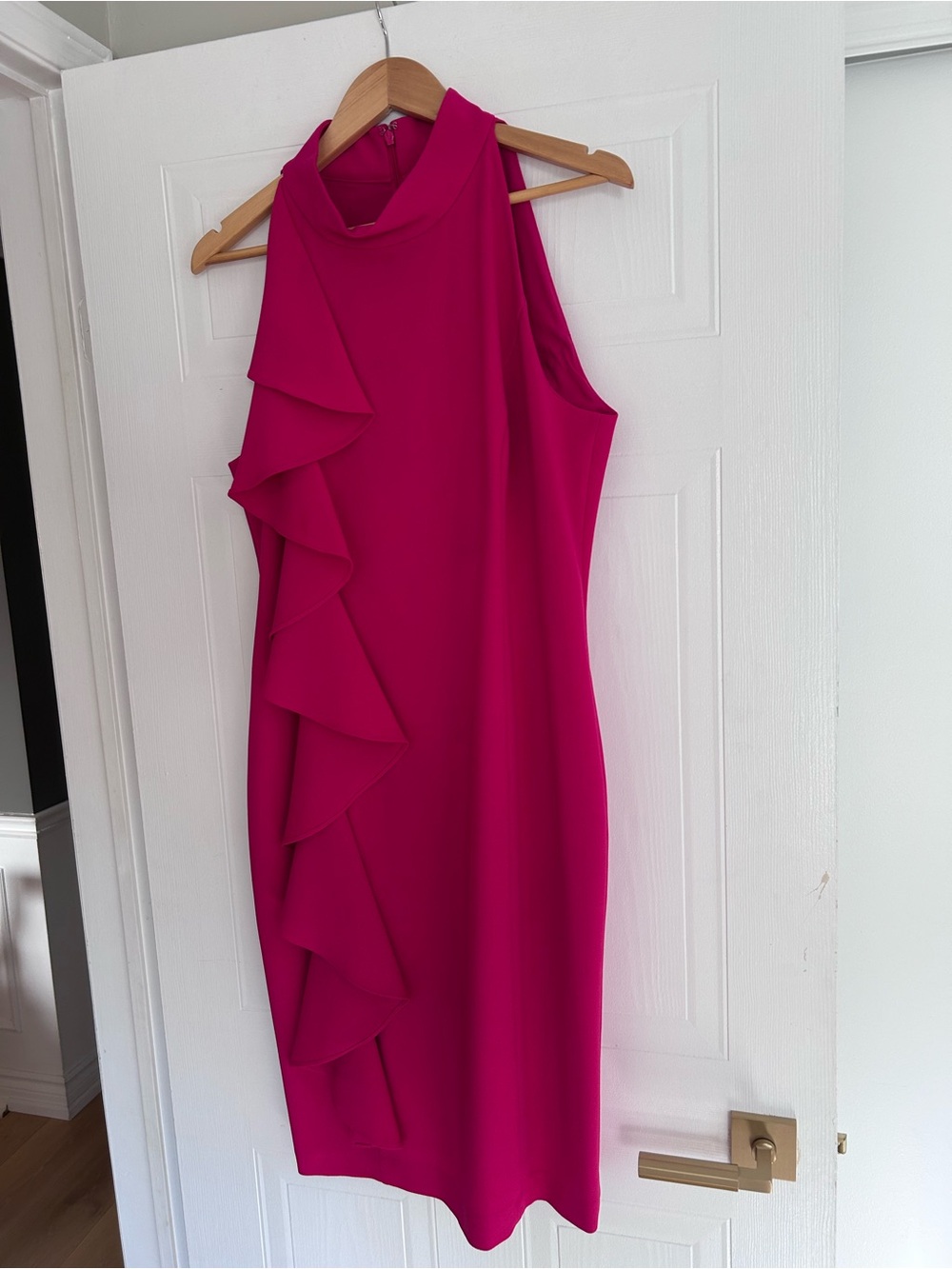 Eliza J Fuchsia Sleeveless Midi Dress with Cascading Ruffle